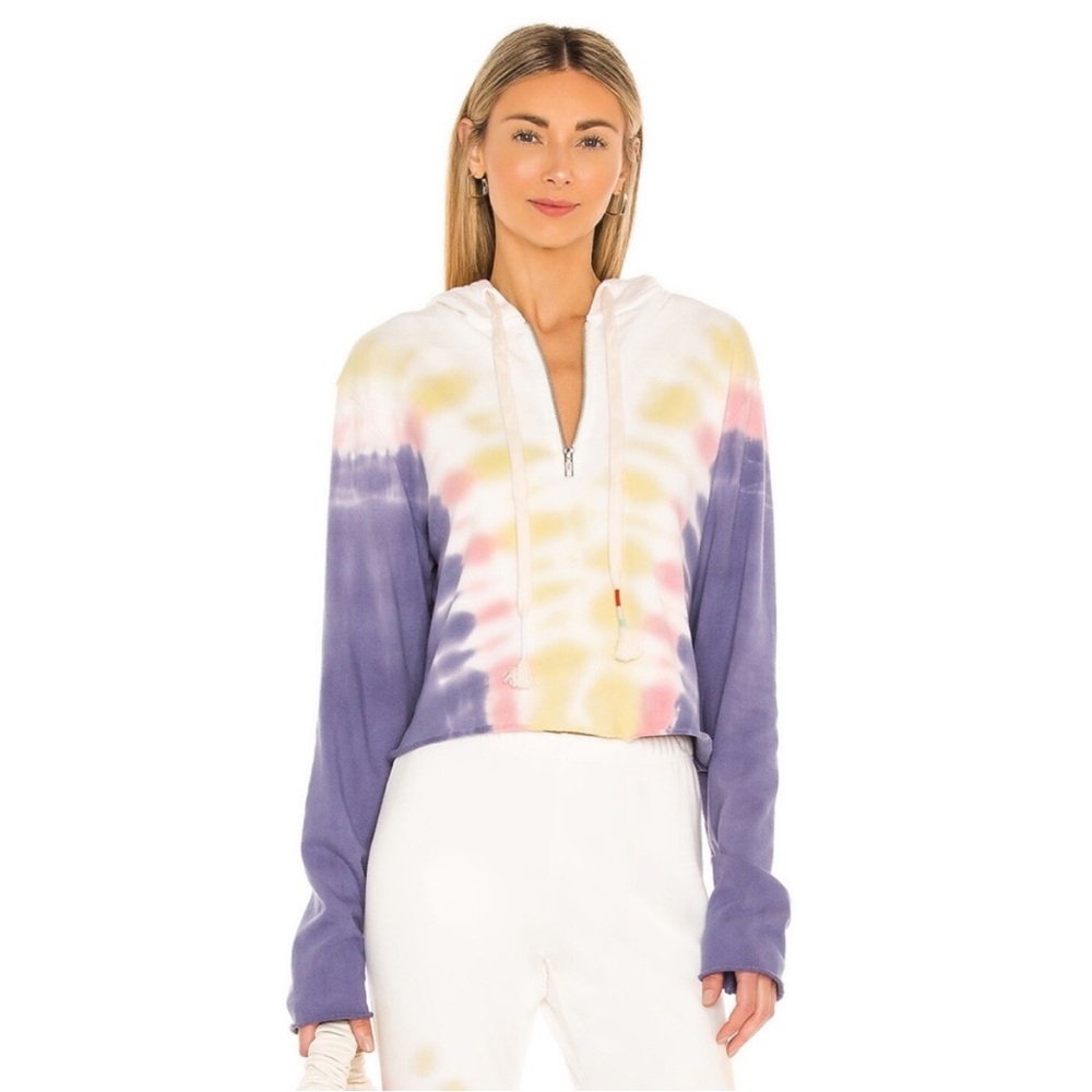 NWT Wildfox Couture Hadley Pastel Tie Dye Half Zip Hoodie in Edelweiss Wash